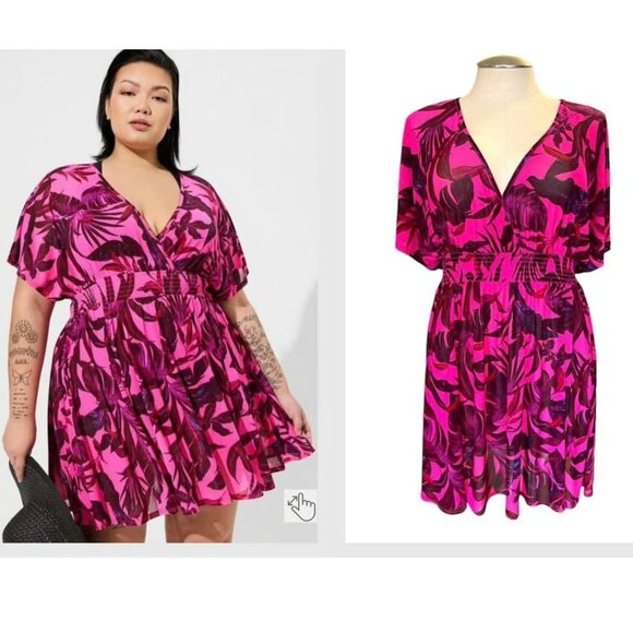 3X Plus Size Torrid Hot Pink Tropical Mesh Swimsuit Cover Up womens - Picture 1 of 1